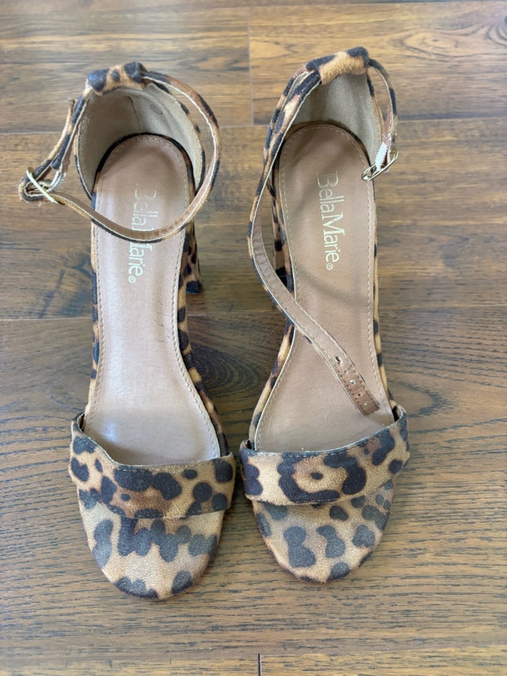Bella Marie Leopard Print Ankle-Strap Heels - Brown & Black